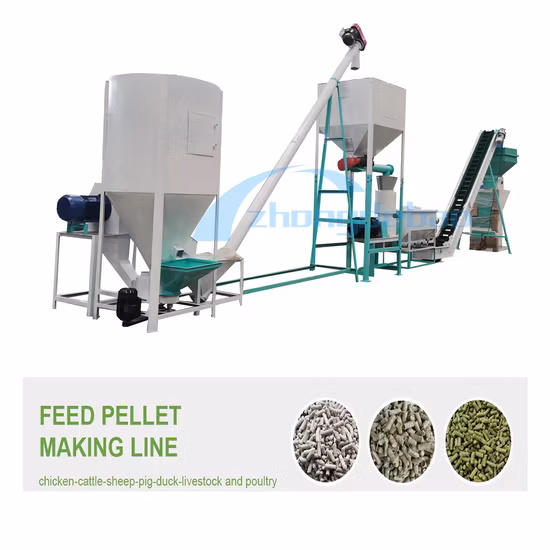 1-2 Ton/H Chicken Cow Cattle Fish Animal Feed Pellet Processing Production Line / Poultry Livestock Cattle Feed Pellet Production Line Small Feed Mill Plant